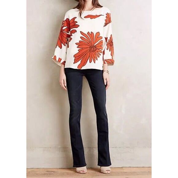 Essentiel Antwerp Womens Top White Textured Silk Floral Bell Sleeves Mod Size 36 - Picture 2 of 14